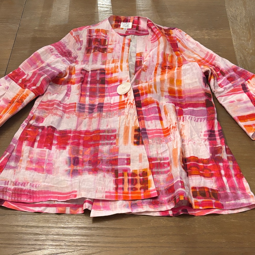 Colorful Women's Blazer with Pink and Orange Patterns